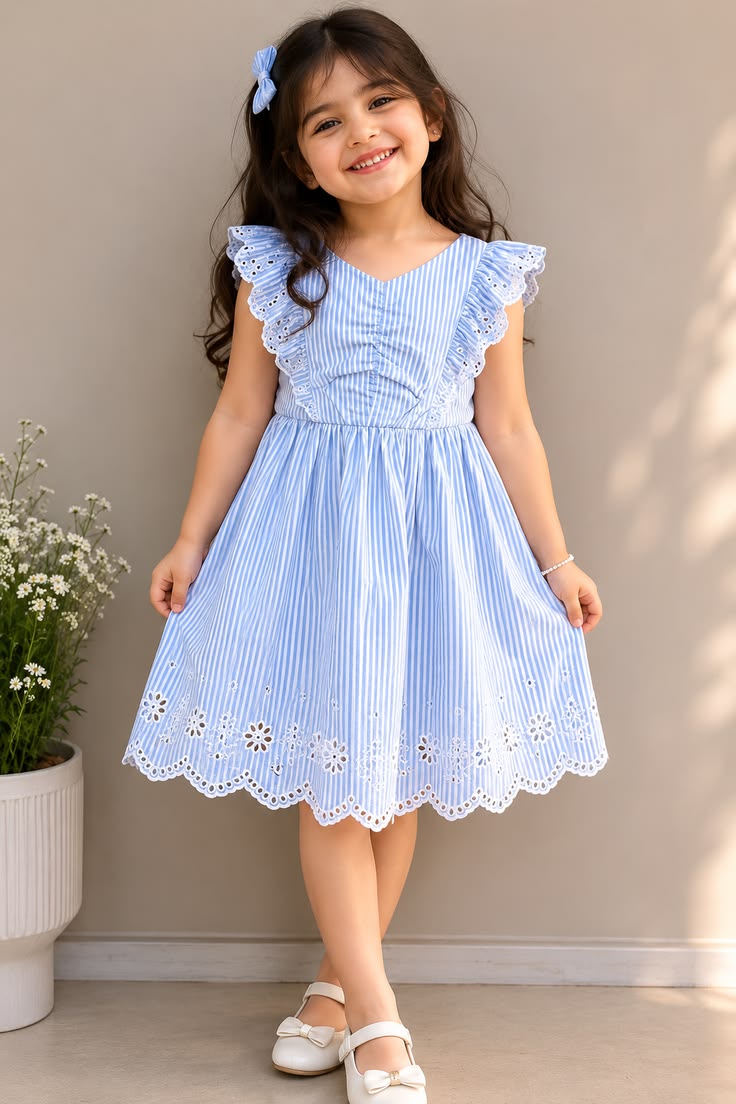 Girls Blue Cotton Party Dress